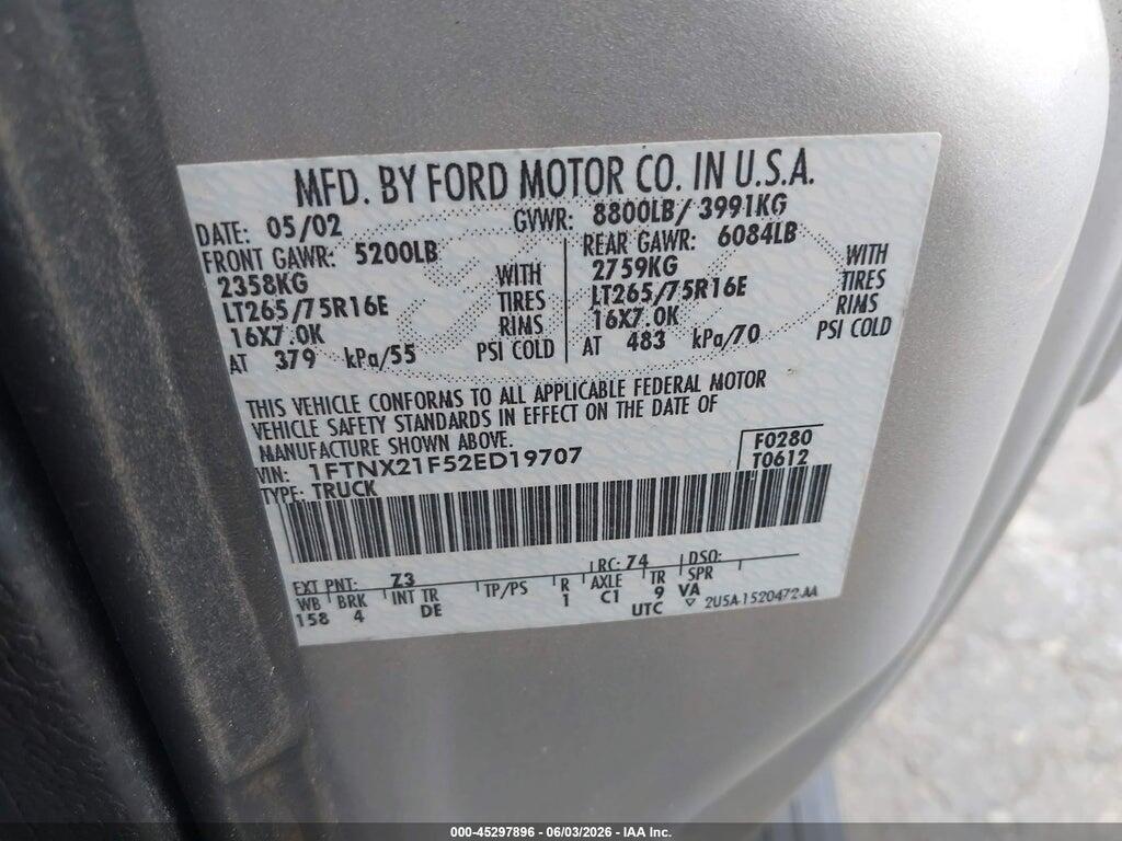 1FTNX21F52ED19707 2002 FORD F-250 photo no. 9