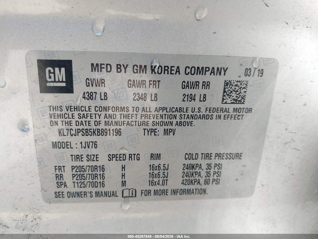 KL7CJPSB5KB891196 2019 CHEVROLET TRAX photo no. 9