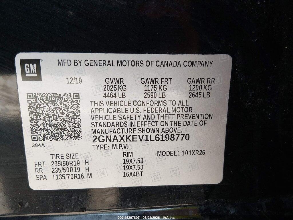2GNAXKEV1L6198770 2020 CHEVROLET EQUINOX photo no. 9