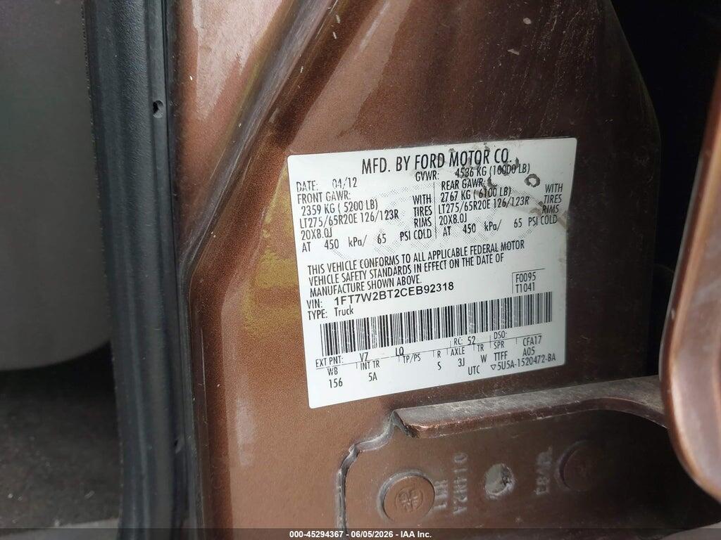 1FT7W2BT2CEB92318 2012 FORD F-250 photo no. 9