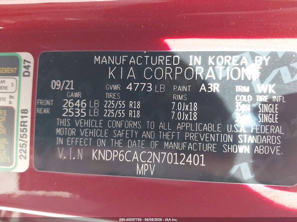 KNDP6CAC2N7012401 2022 KIA SPORTAGE photo no. 9