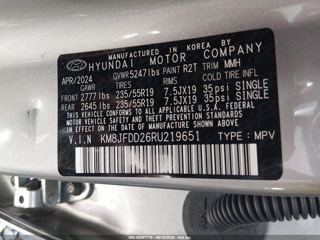 KM8JFDD26RU219651 2024 HYUNDAI TUCSON PLUG-IN HYBRID photo no. 9