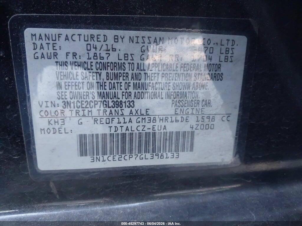 3N1CE2CP7GL398133 2016 NISSAN VERSA NOTE photo no. 9