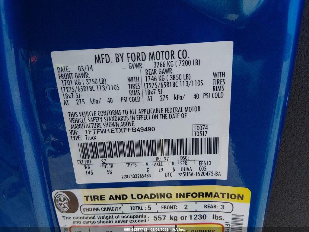 1FTFW1ETXEFB49490 2014 FORD F-150 photo no. 9