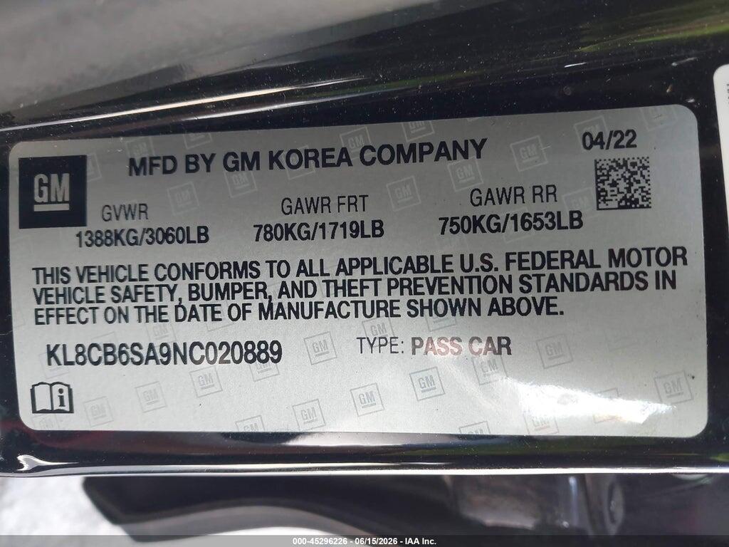 KL8CB6SA9NC020889 2022 CHEVROLET SPARK photo no. 9