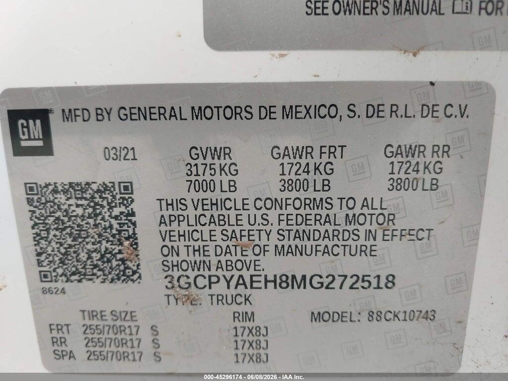 3GCPYAEH8MG272518 2021 CHEVROLET SILVERADO 1500 photo no. 9