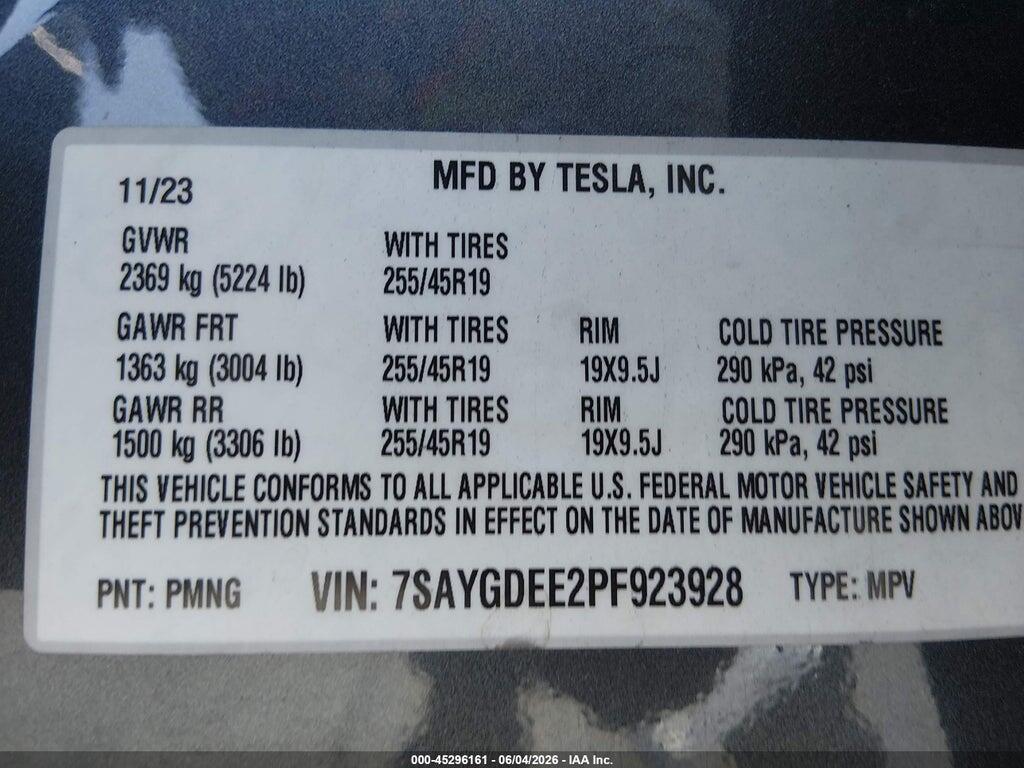 7SAYGDEE2PF923928 2023 TESLA MODEL Y photo no. 9
