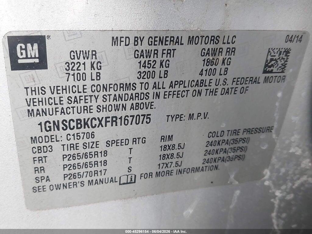 1GNSCBKCXFR167075 2015 CHEVROLET TAHOE photo no. 9