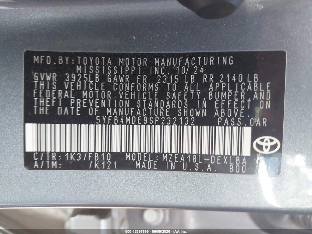 5YFB4MDE9SP232132 2025 TOYOTA COROLLA photo no. 9