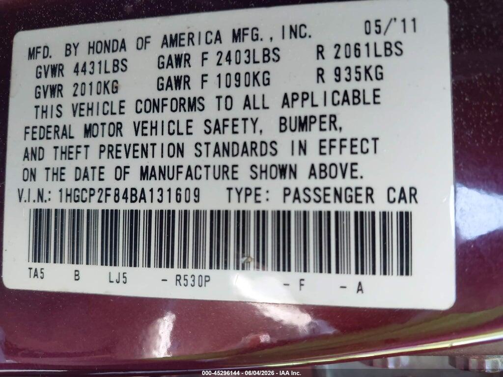 1HGCP2F84BA131609 2011 HONDA ACCORD photo no. 9