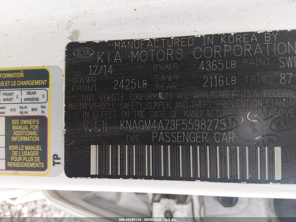 KNAGM4A73F5598275 2015 KIA OPTIMA photo no. 9