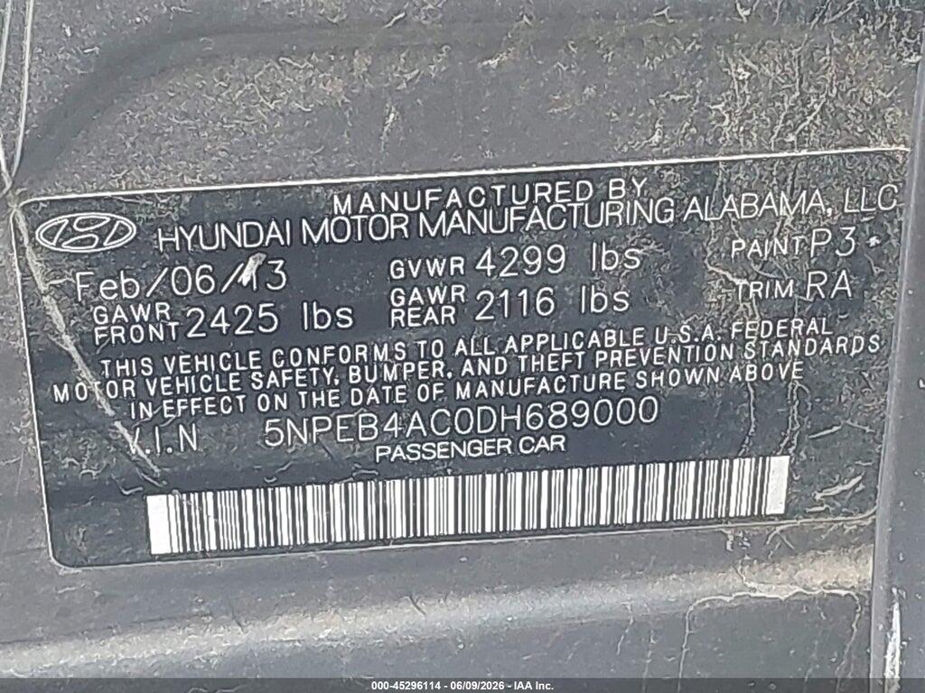 5NPEB4AC0DH689000 2013 HYUNDAI SONATA photo no. 9