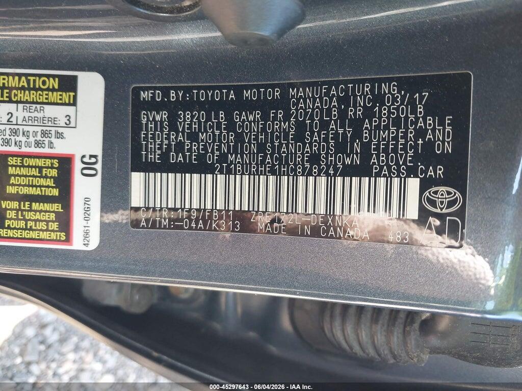 2T1BURHE1HC878247 2017 TOYOTA COROLLA photo no. 9