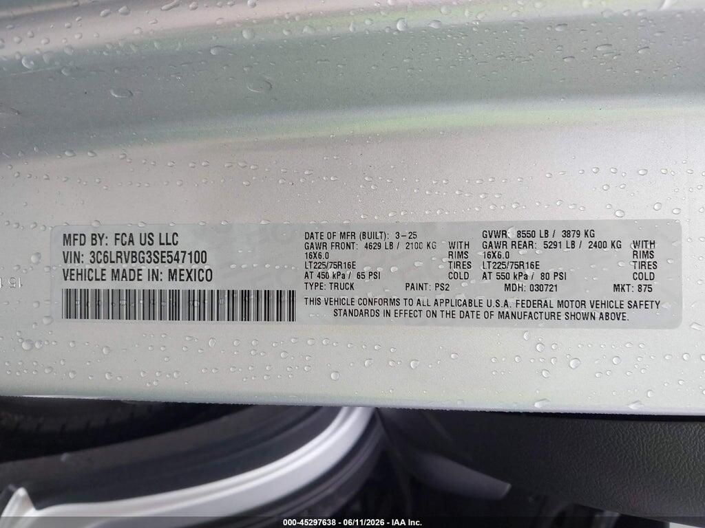 3C6LRVBG3SE547100 2025 RAM PROMASTER 1500 photo no. 9