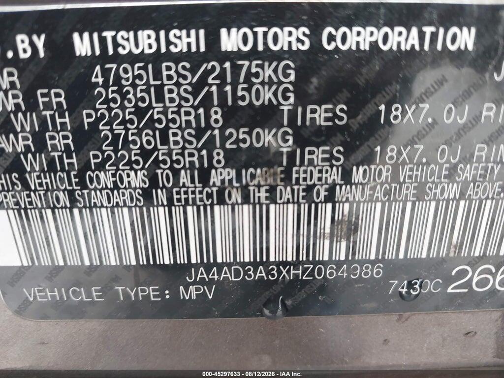 JA4AD3A3XHZ064986 2017 MITSUBISHI OUTLANDER photo no. 9