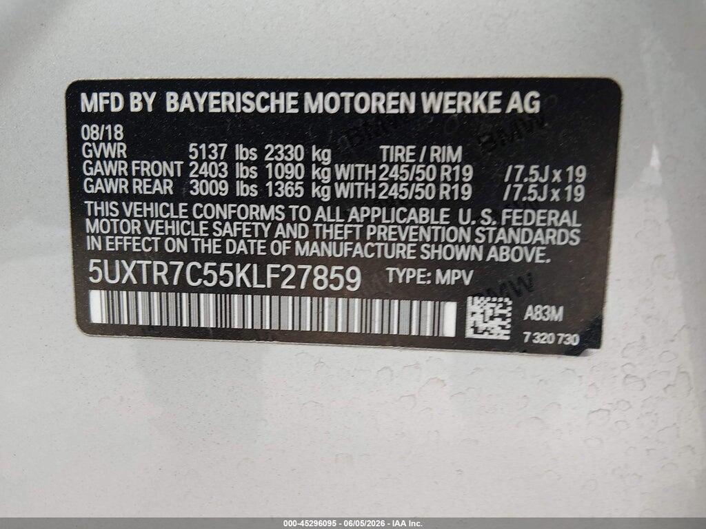 5UXTR7C55KLF27859 2019 BMW X3 photo no. 9