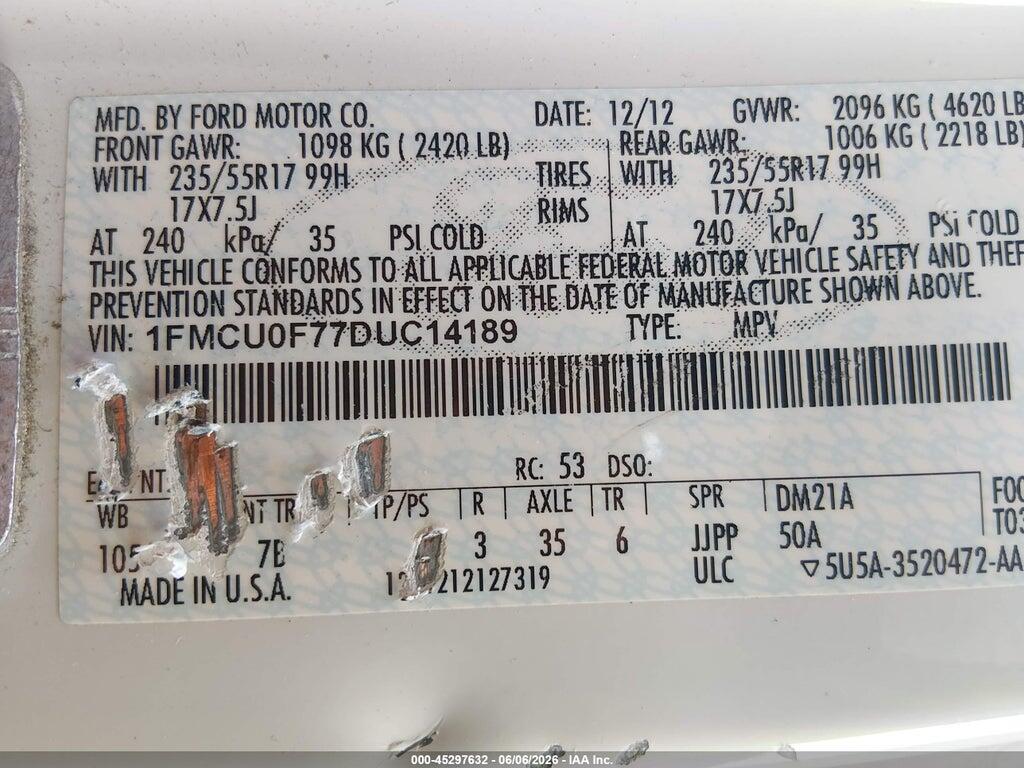 1FMCU0F77DUC14189 2013 FORD ESCAPE photo no. 9