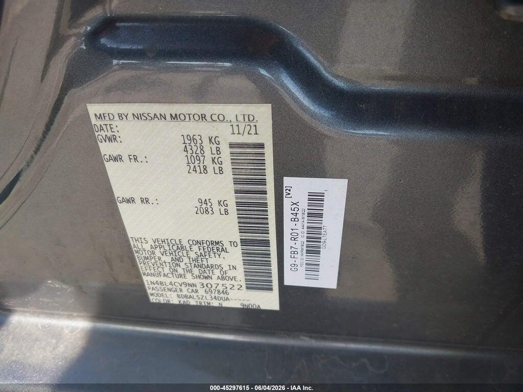 1N4BL4CV9NN307522 2022 NISSAN ALTIMA photo no. 9