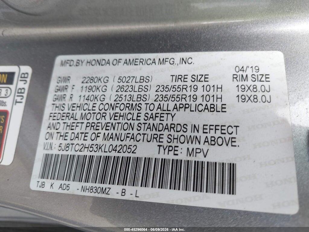5J8TC2H53KL042052 2019 ACURA RDX photo no. 9
