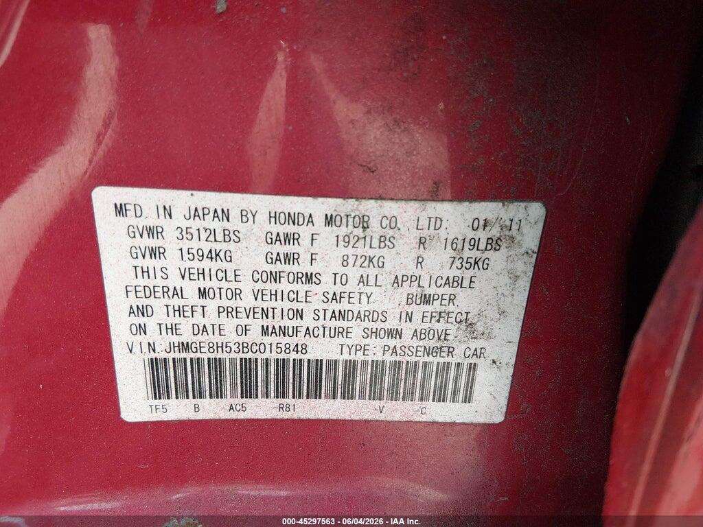 JHMGE8H53BC015848 2011 HONDA FIT photo no. 9