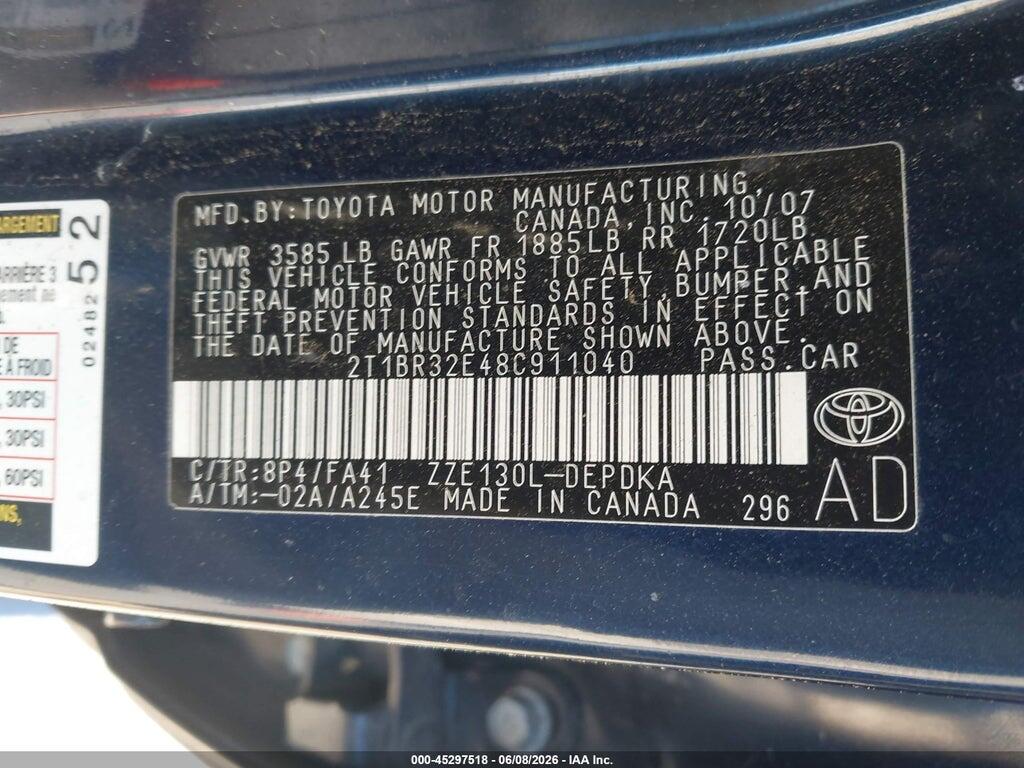 2T1BR32E48C911040 2008 TOYOTA COROLLA photo no. 9