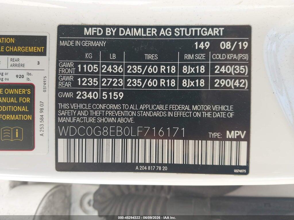 WDC0G8EB0LF716171 2020 MERCEDES-BENZ GLC 300 photo no. 9