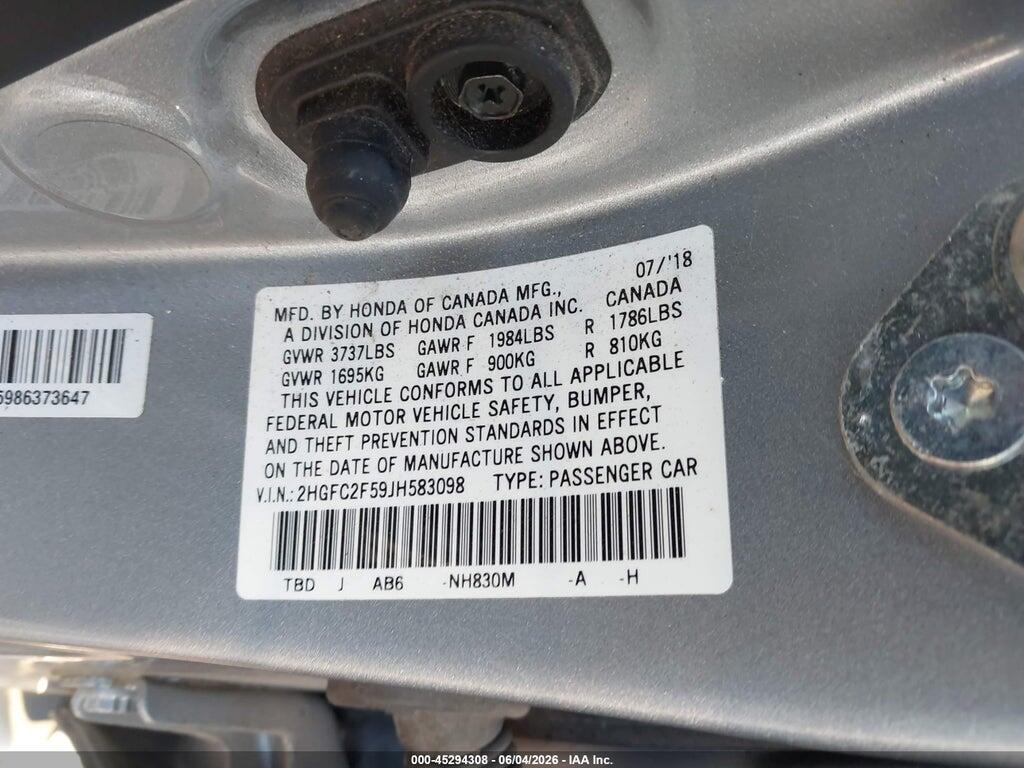 2HGFC2F59JH583098 2018 HONDA CIVIC photo no. 9