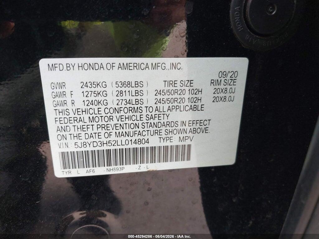 5J8YD3H52LL014804 2020 ACURA MDX photo no. 9