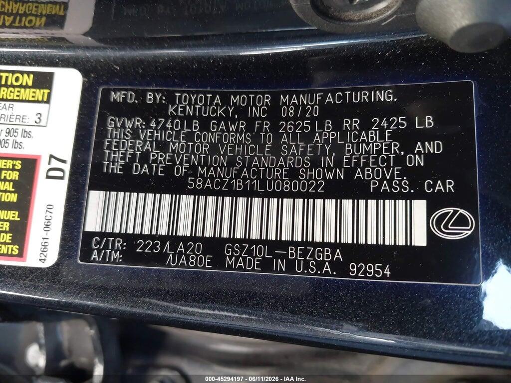 58ACZ1B11LU080022 2020 LEXUS ES 350 photo no. 9