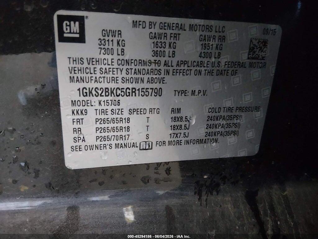 1GKS2BKC5GR155790 2016 GMC YUKON photo no. 9