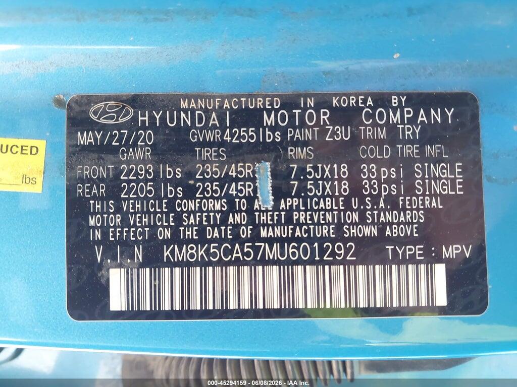 KM8K5CA57MU601292 2021 HYUNDAI KONA photo no. 9