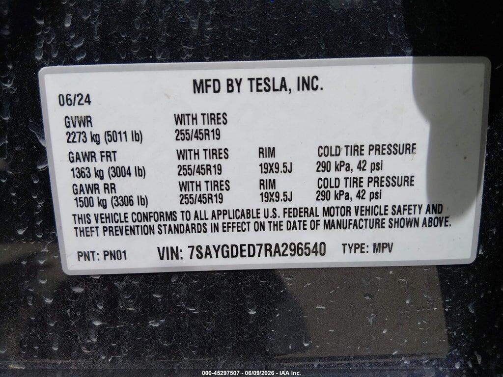 7SAYGDED7RA296540 2024 TESLA MODEL Y photo no. 9