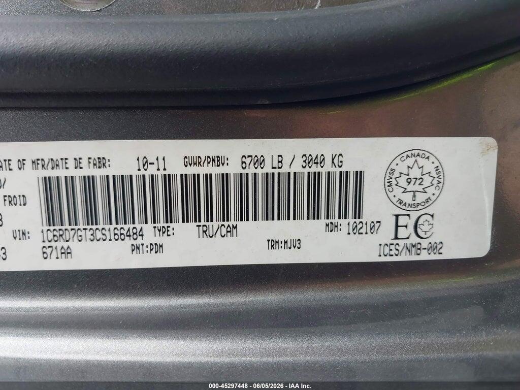 1C6RD7GT3CS166484 2012 RAM 1500 photo no. 9