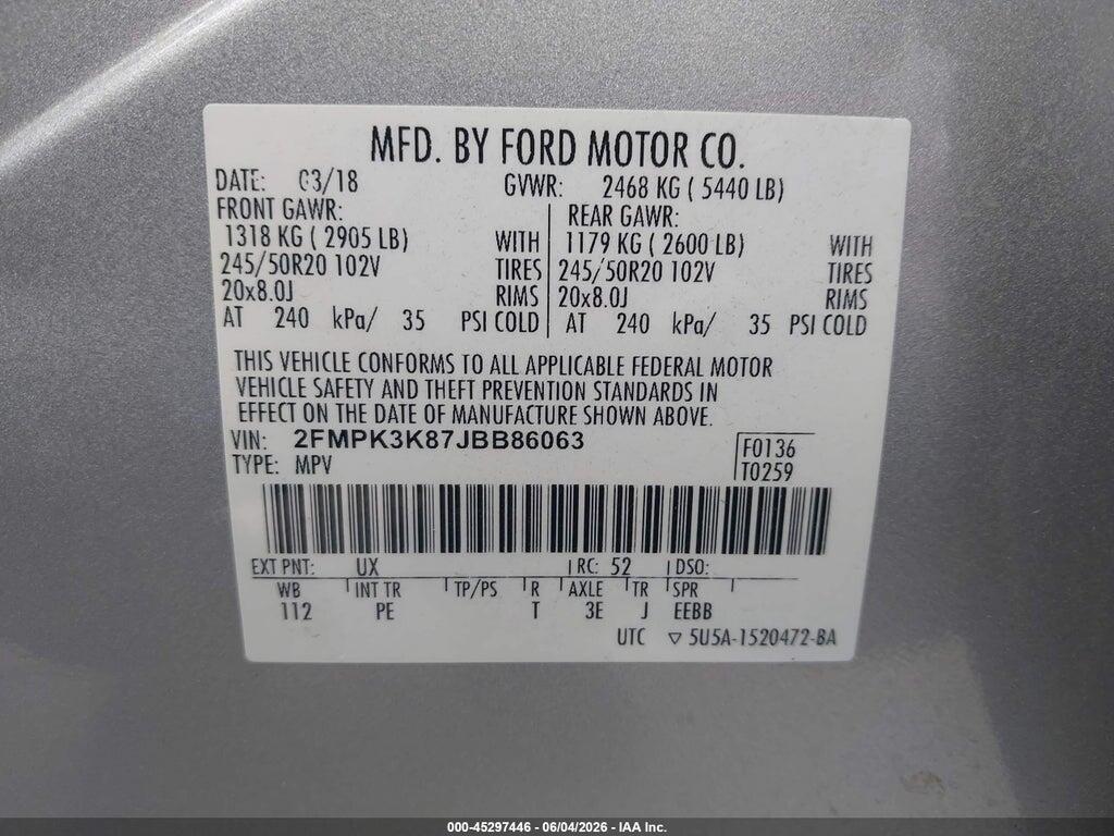 2FMPK3K87JBB86063 2018 FORD EDGE photo no. 9