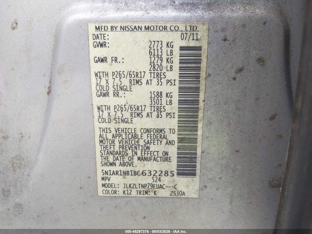 5N1AR1NB1BC632285 2011 NISSAN PATHFINDER photo no. 9