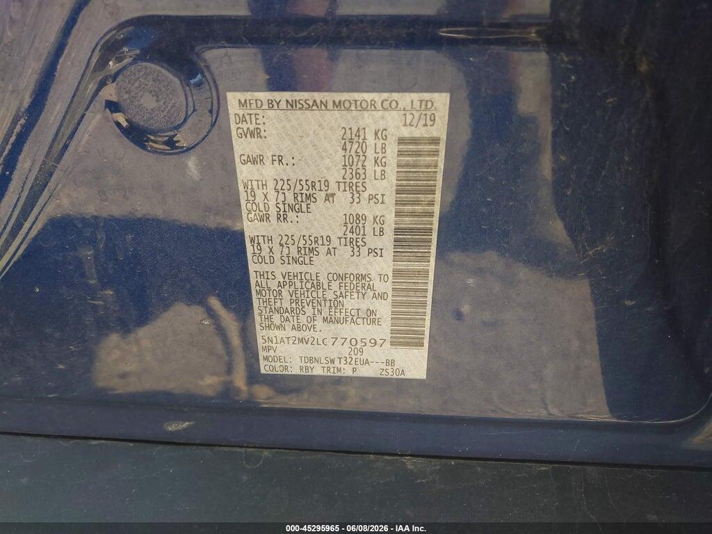 5N1AT2MV2LC770597 2020 NISSAN ROGUE photo no. 9