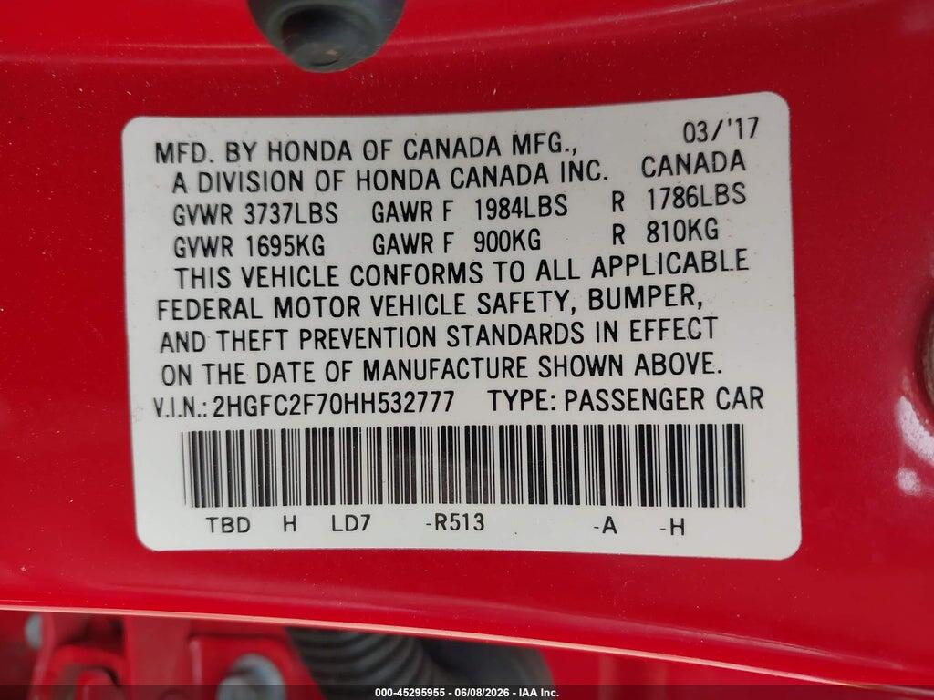 2HGFC2F70HH532777 2017 HONDA CIVIC photo no. 9