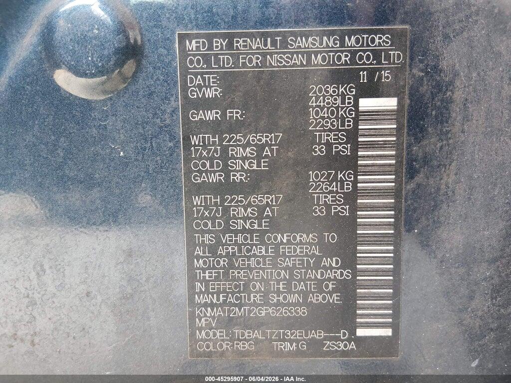 KNMAT2MT2GP626338 2016 NISSAN ROGUE photo no. 9