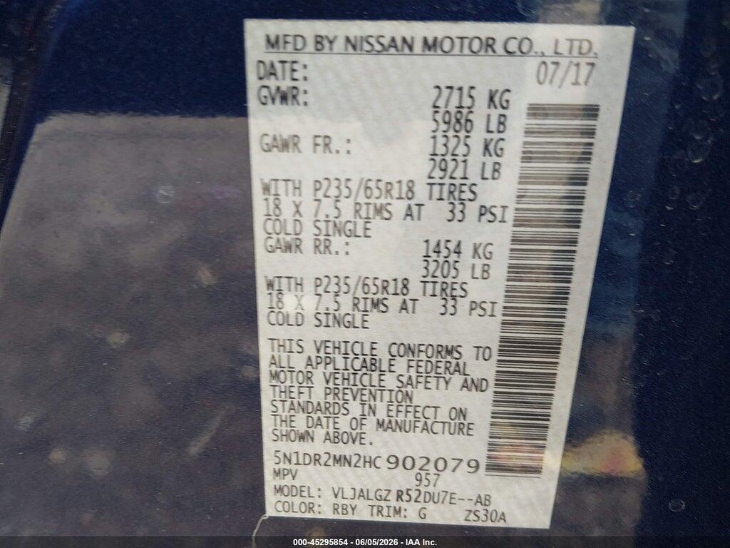 5N1DR2MN2HC902079 2017 NISSAN PATHFINDER photo no. 9
