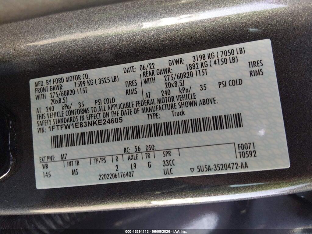 1FTFW1E83NKE24605 2022 FORD F-150 photo no. 9