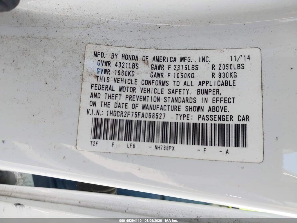 1HGCR2F75FA068527 2015 HONDA ACCORD photo no. 9