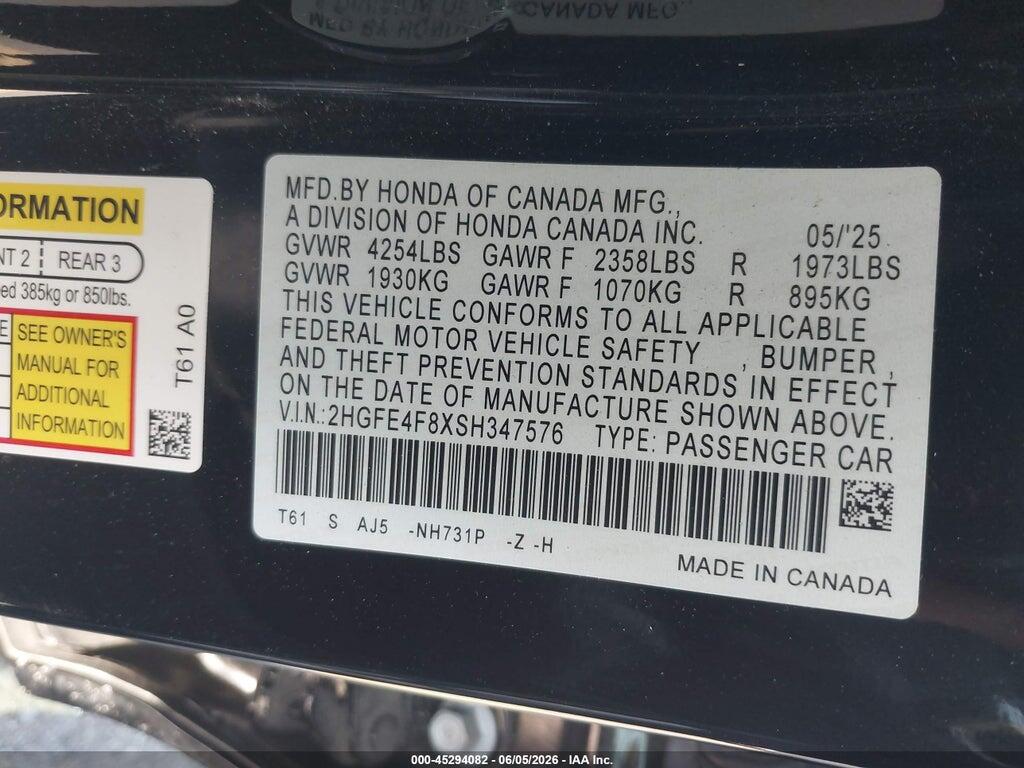 2HGFE4F8XSH347576 2025 HONDA CIVIC HYBRID photo no. 9