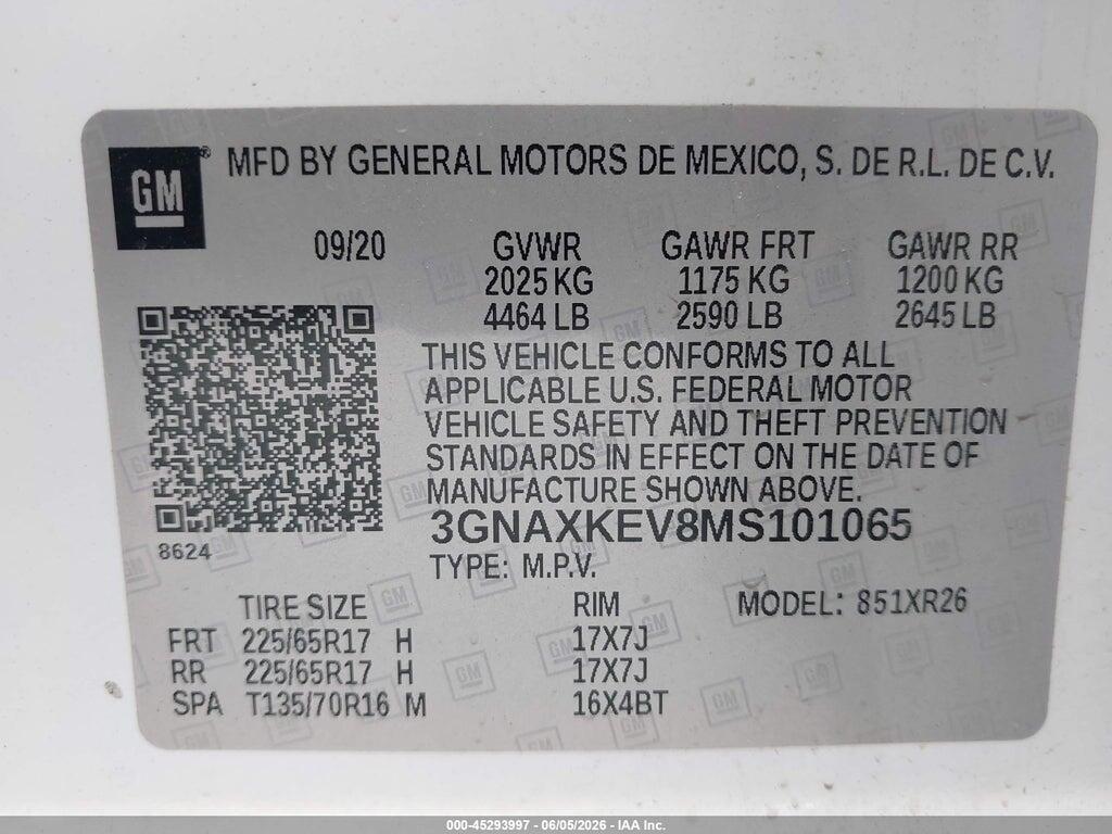 3GNAXKEV8MS101065 2021 CHEVROLET EQUINOX photo no. 9