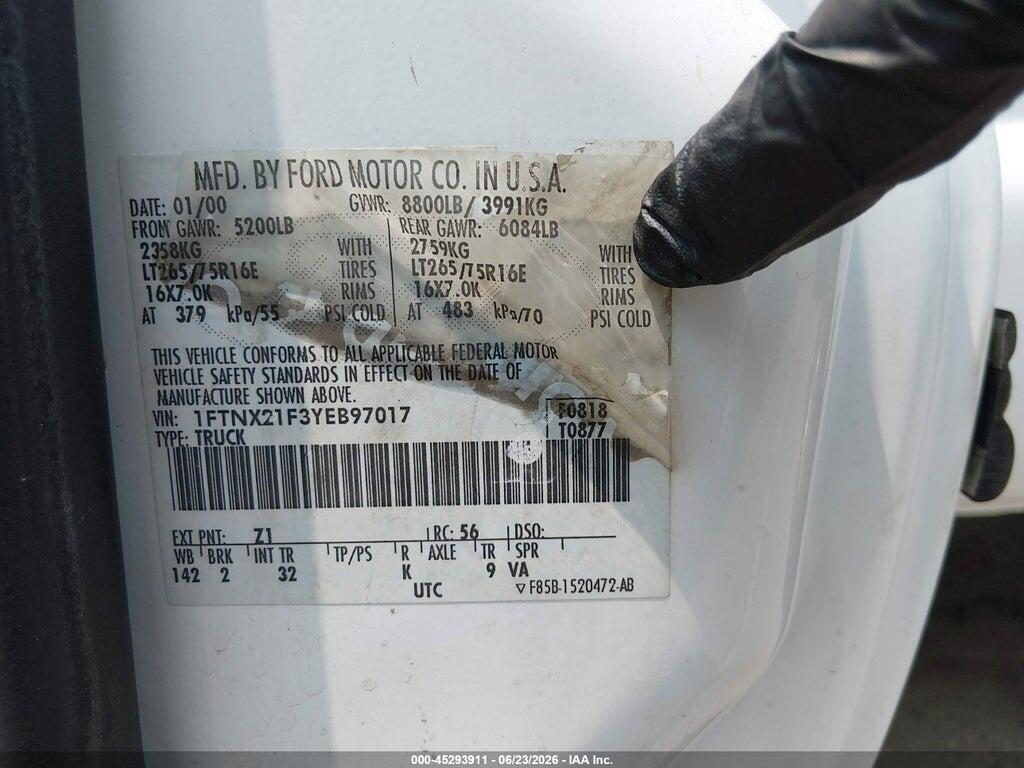 1FTNX21F3YEB97017 2000 FORD F-250 photo no. 9