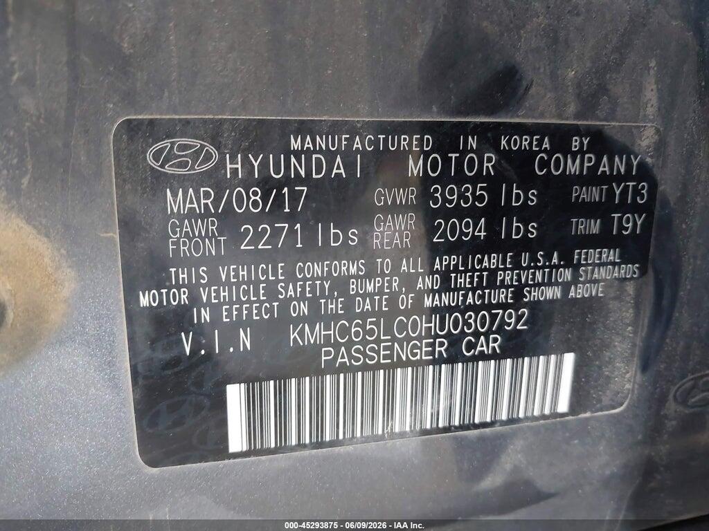 KMHC65LC0HU030792 2017 HYUNDAI IONIQ HYBRID photo no. 9