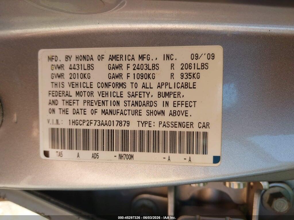 1HGCP2F73AA017879 2010 HONDA ACCORD photo no. 9