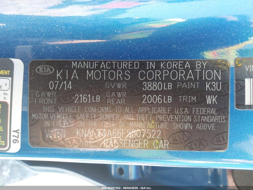 KNAFX4A66F5307522 2015 KIA FORTE photo no. 9
