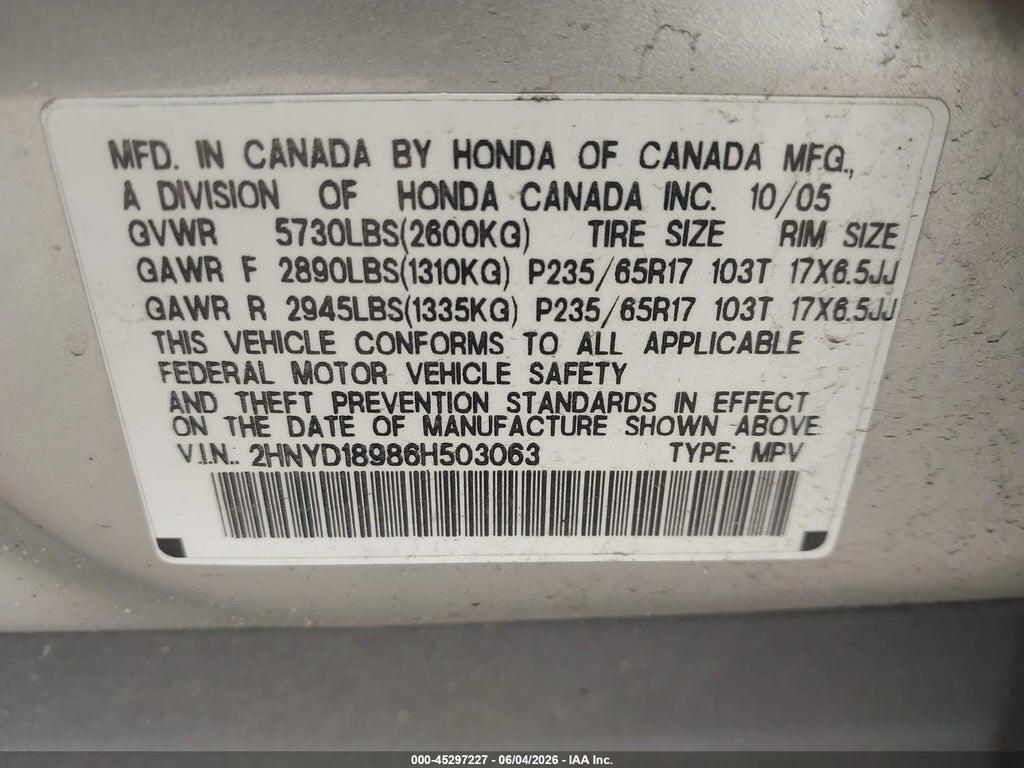 2HNYD18986H503063 2006 ACURA MDX photo no. 9