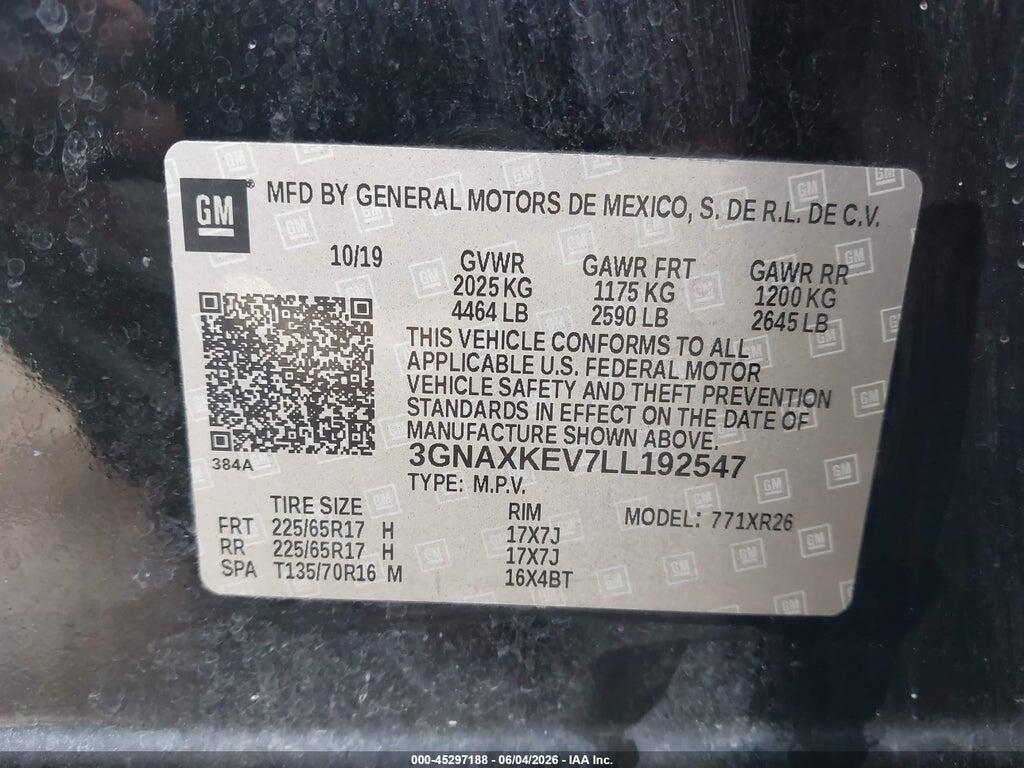 3GNAXKEV7LL192547 2020 CHEVROLET EQUINOX photo no. 9