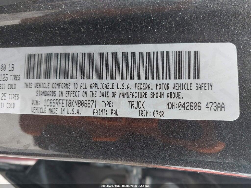 1C6SRFET8KN806671 2019 RAM 1500 photo no. 9